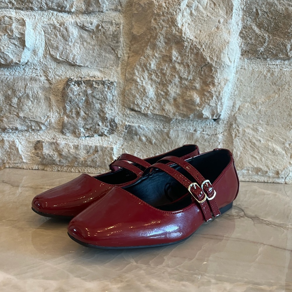 Steve Madden Alisah Burgundy Patent Leather Flats with Double Buckle
